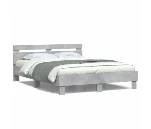 Gultas Rāmis Ar Galvgali Un Led, Betona Pelēks, 150X200 Cm Vidaxl