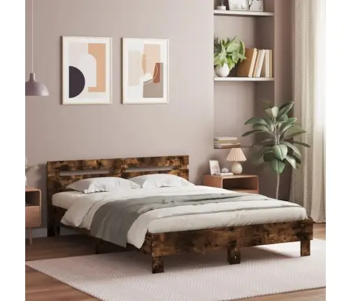 Gultas Rāmis Ar Galvgali Un Led, Koka Krāsa, 150X200 Cm Vidaxl