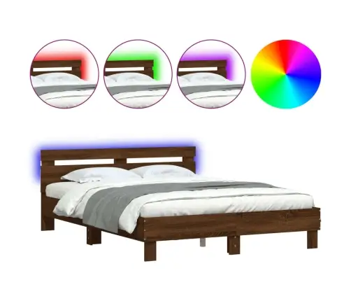 Gultas Rāmis Ar Galvgali Un Led, Brūna Ozola, 150X200 Cm Vidaxl
