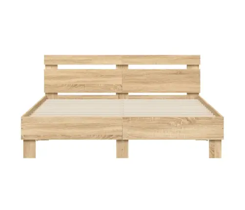 Gultas Rāmis Ar Galvgali Un Led, Koka Krāsa, 140X200 Cm Vidaxl