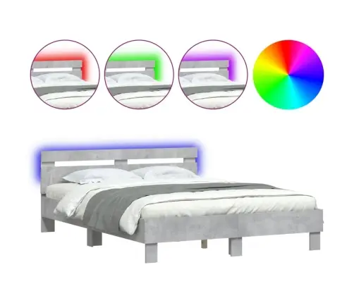 Led-Tulede Ja Peatsiga Voodiraam, Betoonhall, 140 X 200 Cm