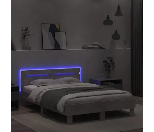 Gultas Rāmis Ar Galvgali Un Led, Betona Pelēks, 120X200 Cm Vidaxl
