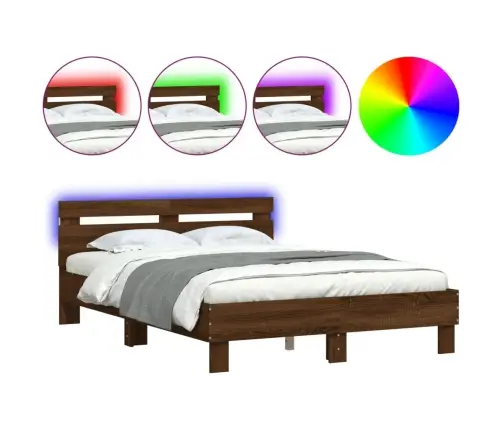 Gultas Rāmis Ar Galvgali Un Led, Brūna Ozola, 120X200 Cm Vidaxl