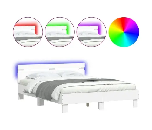 Gultas Rāmis Ar Galvgali Un Led, Balts, 140X190 Cm Vidaxl