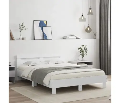 Gultas Rāmis Ar Galvgali Un Led, Balts, 140X190 Cm Vidaxl