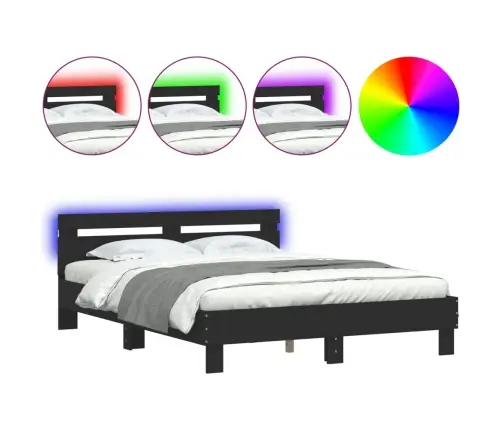Gultas Rāmis Ar Galvgali Un Led, Melns, 140X190 Cm Vidaxl