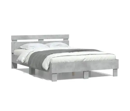 Gultas Rāmis Ar Galvgali Un Led, Betona Pelēks, 135X190 Cm Vidaxl