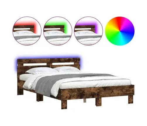 Led-Tulede Ja Peatsiga Voodiraam,Suitsutatud Tamm, 135 X 190 Cm