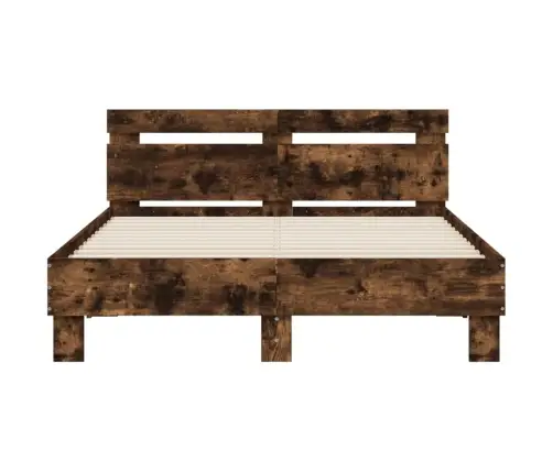 Led-Tulede Ja Peatsiga Voodiraam,Suitsutatud Tamm, 135 X 190 Cm