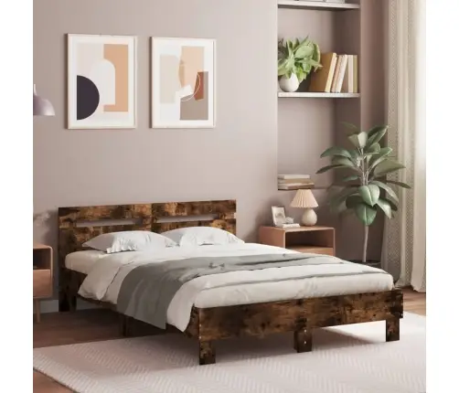 Led-Tulede Ja Peatsiga Voodiraam,Suitsutatud Tamm, 135 X 190 Cm