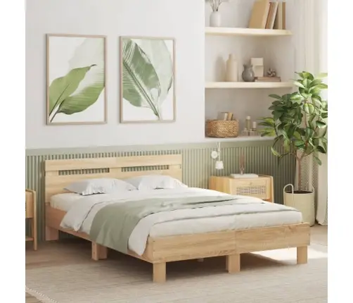 Gultas Rāmis Ar Galvgali Un Led, Koka Krāsa, 120X190 Cm Vidaxl