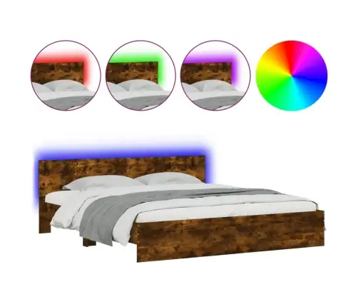 Gultas Rāmis Ar Galvgali Un Led, Koka Krāsa, 200X200 Cm Vidaxl