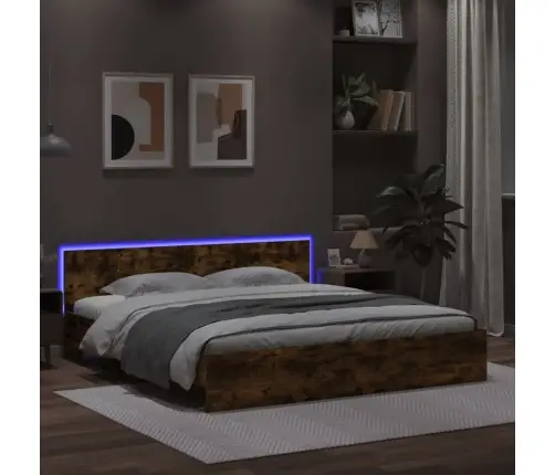 Gultas Rāmis Ar Galvgali Un Led, Koka Krāsa, 200X200 Cm Vidaxl