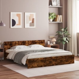 Gultas Rāmis Ar Galvgali Un Led, Koka Krāsa, 200X200 Cm Vidaxl
