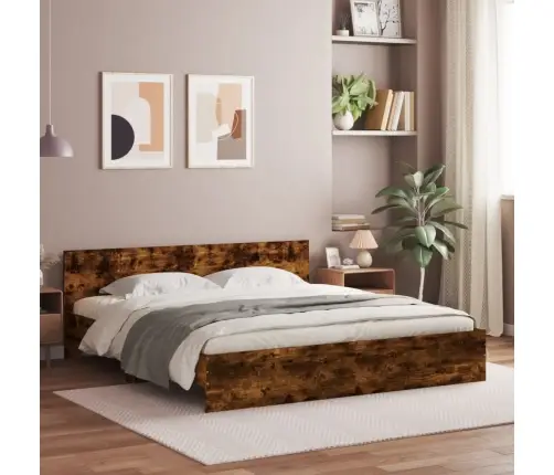 Gultas Rāmis Ar Galvgali Un Led, Koka Krāsa, 200X200 Cm Vidaxl