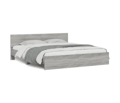 Gultas Rāmis Ar Galvgali Un Led, Pelēka Ozola Krāsa, 200X200 Cm Vidaxl