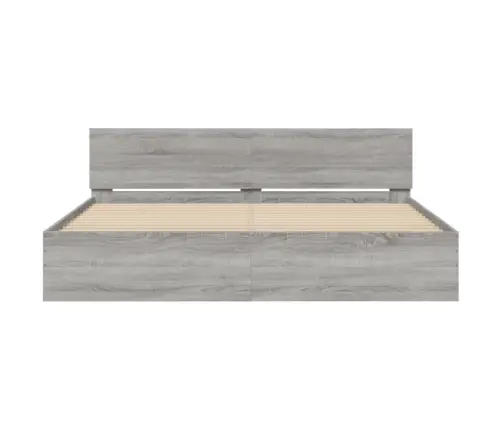 Gultas Rāmis Ar Galvgali Un Led, Pelēka Ozola Krāsa, 200X200 Cm Vidaxl