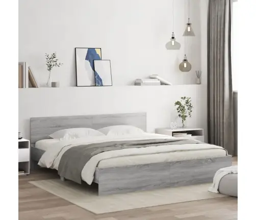 Gultas Rāmis Ar Galvgali Un Led, Pelēka Ozola Krāsa, 200X200 Cm Vidaxl