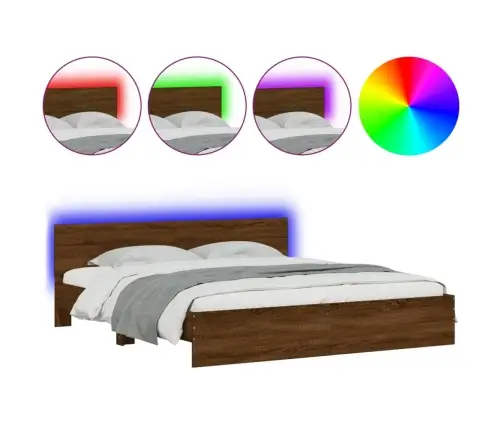 Gultas Rāmis Ar Galvgali Un Led, Brūna Ozola, 200X200 Cm Vidaxl