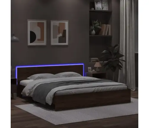 Gultas Rāmis Ar Galvgali Un Led, Brūna Ozola, 200X200 Cm Vidaxl