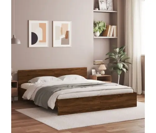 Gultas Rāmis Ar Galvgali Un Led, Brūna Ozola, 200X200 Cm Vidaxl