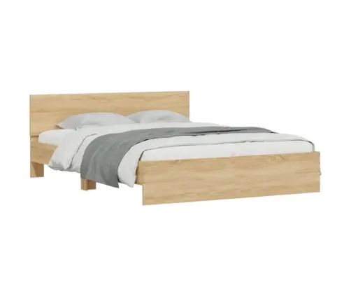 Gultas Rāmis Ar Galvgali Un Led, Koka Krāsa, 160X200 Cm Vidaxl