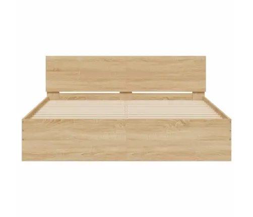 Gultas Rāmis Ar Galvgali Un Led, Koka Krāsa, 160X200 Cm Vidaxl