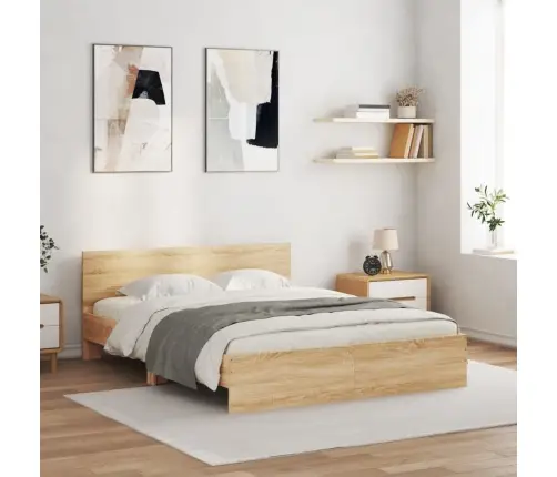 Gultas Rāmis Ar Galvgali Un Led, Koka Krāsa, 160X200 Cm Vidaxl
