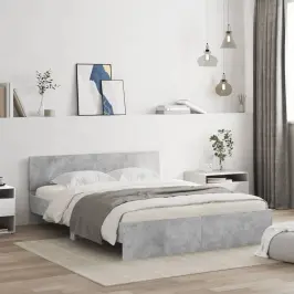 Gultas Rāmis Ar Galvgali Un Led, Betona Pelēks, 160X200 Cm Vidaxl