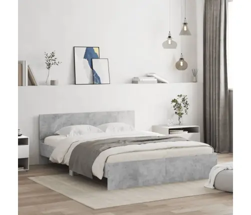 Gultas Rāmis Ar Galvgali Un Led, Betona Pelēks, 160X200 Cm Vidaxl