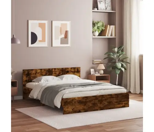 Led-Tulede Ja Peatsiga Voodiraam,Suitsutatud Tamm, 160 X 200 Cm