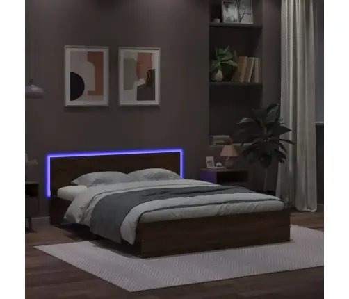 Gultas Rāmis Ar Galvgali Un Led, Brūna Ozola, 160X200 Cm Vidaxl