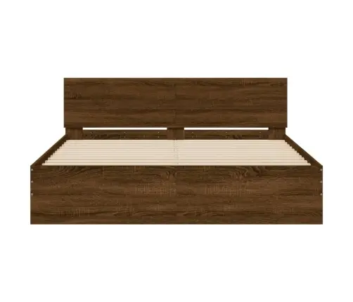 Gultas Rāmis Ar Galvgali Un Led, Brūna Ozola, 160X200 Cm Vidaxl