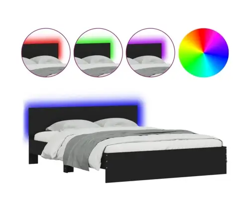 Gultas Rāmis Ar Galvgali Un Led, Melns, 150X200 Cm Vidaxl