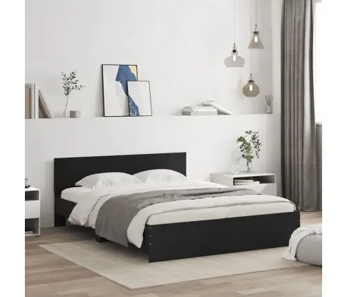 Gultas Rāmis Ar Galvgali Un Led, Melns, 150X200 Cm Vidaxl