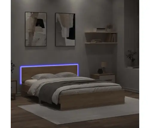 Gultas Rāmis Ar Galvgali Un Led, Koka Krāsa, 150X200 Cm Vidaxl