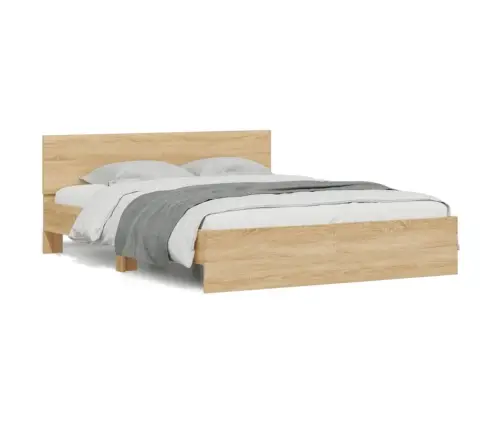 Gultas Rāmis Ar Galvgali Un Led, Koka Krāsa, 150X200 Cm Vidaxl