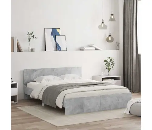 Gultas Rāmis Ar Galvgali Un Led, Betona Pelēks, 150X200 Cm Vidaxl