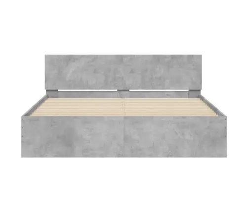 Gultas Rāmis Ar Galvgali Un Led, Betona Pelēks, 150X200 Cm Vidaxl