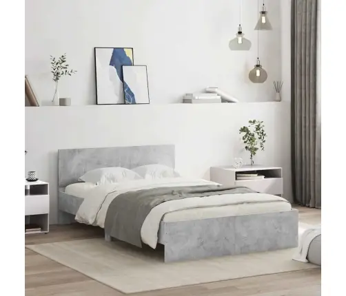 Gultas Rāmis Ar Galvgali Un Led, Betona Pelēks, 140X200 Cm Vidaxl