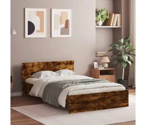 Gultas Rāmis Ar Galvgali Un Led, Koka Krāsa, 140X200 Cm Vidaxl