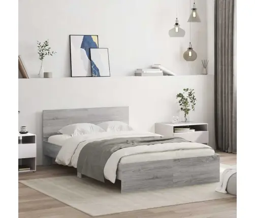 Gultas Rāmis Ar Galvgali Un Led, Pelēka Ozola Krāsa, 140X200 Cm Vidaxl