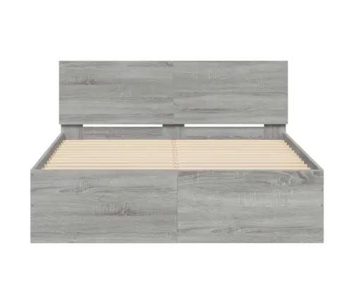 Gultas Rāmis Ar Galvgali Un Led, Pelēka Ozola Krāsa, 140X200 Cm Vidaxl