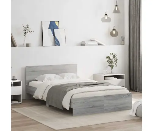 Gultas Rāmis Ar Galvgali Un Led, Pelēka Ozola Krāsa, 120X200 Cm Vidaxl