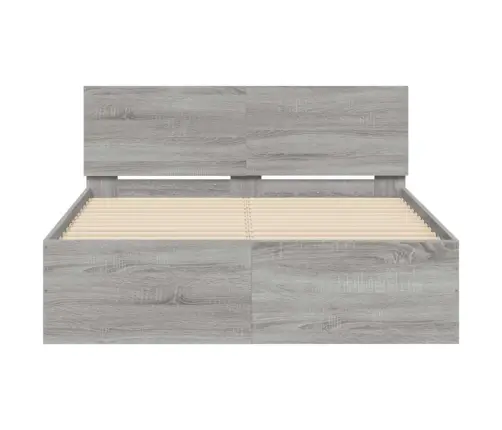Gultas Rāmis Ar Galvgali Un Led, Pelēka Ozola Krāsa, 120X200 Cm Vidaxl