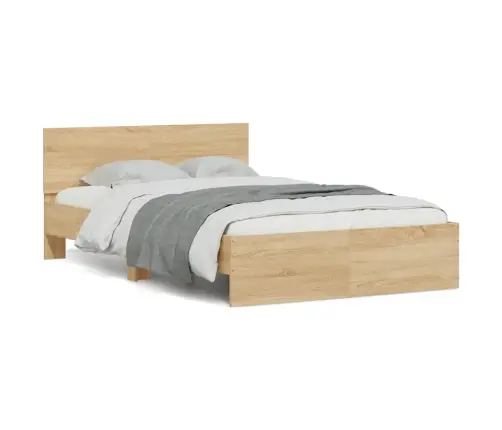 Gultas Rāmis Ar Galvgali Un Led, Koka Krāsa, 140X190 Cm Vidaxl