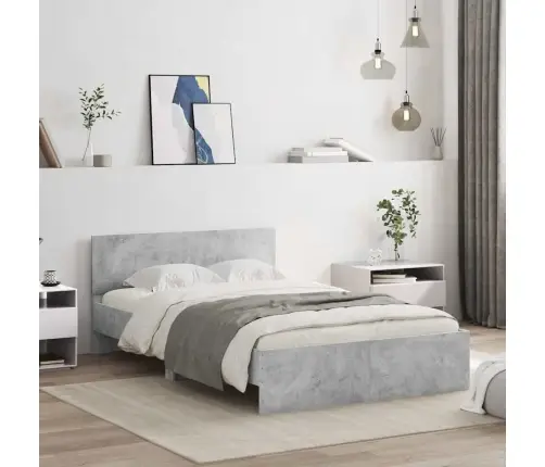 Led-Tulede Ja Peatsiga Voodiraam, Betoonhall, 140 X 190 Cm