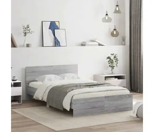 Gultas Rāmis Ar Galvgali Un Led, Pelēka Ozola Krāsa, 140X190 Cm Vidaxl
