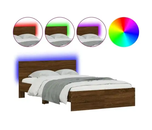 Led-Tulede Ja Peatsiga Voodiraam, Pruun Tamm, 140 X 190 Cm