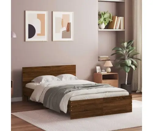 Led-Tulede Ja Peatsiga Voodiraam, Pruun Tamm, 140 X 190 Cm